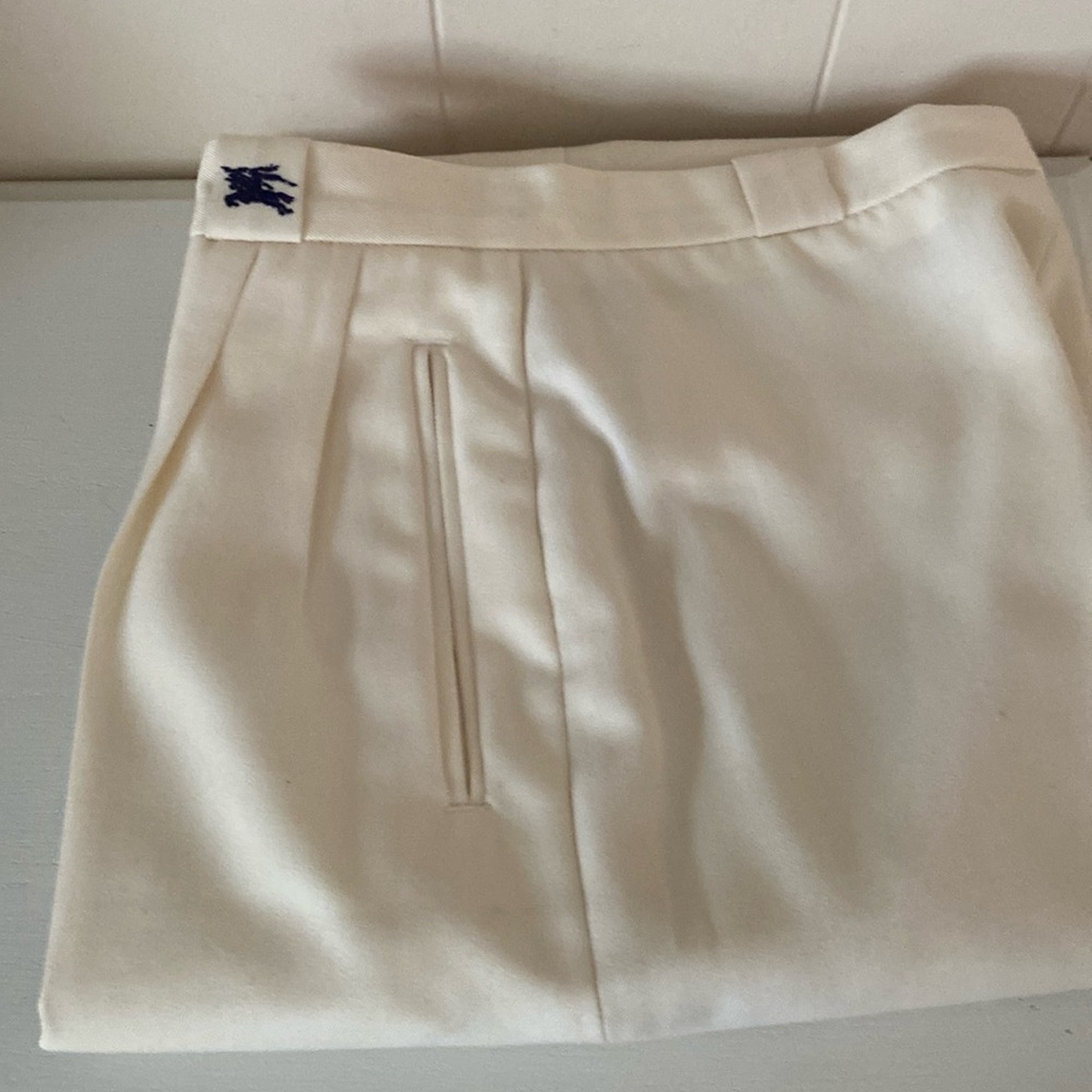 Burberry Cream Straight Leg Pants with Navy Logo Tab